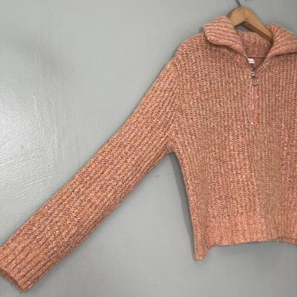 Sincerely Jules Size Medium Pink Wool Blend Cropped Chunky 1/4 Zip Sweater Boho - Picture 2 of 6